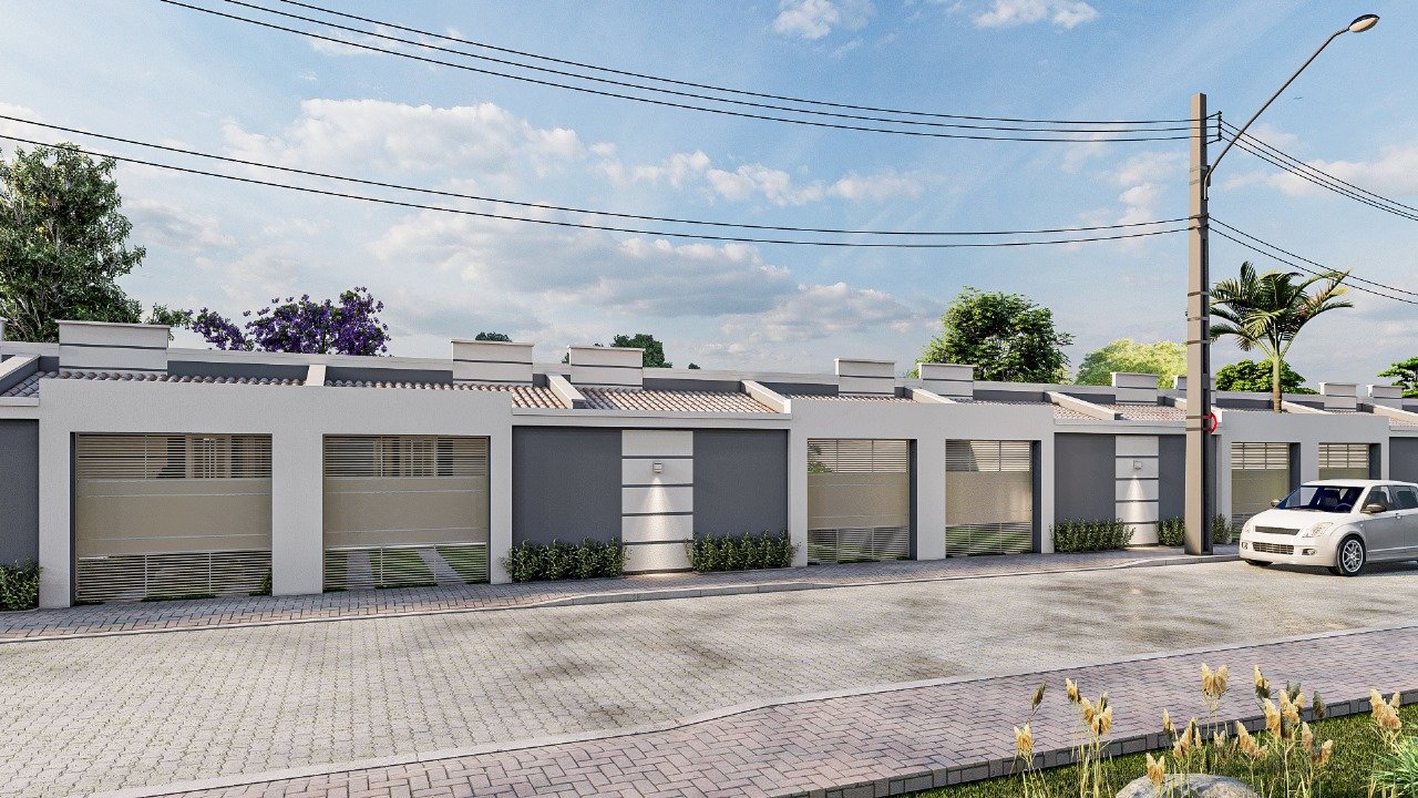 Fachada das casas do empreendimento Quandu Residence